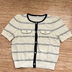 Goelia Cream and Black Striped Cardigan